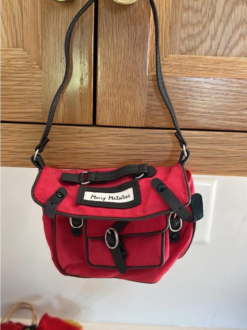 Pleasant company 1996 Moly McIntire Red Canvas Crossbody Bag with Black Trim